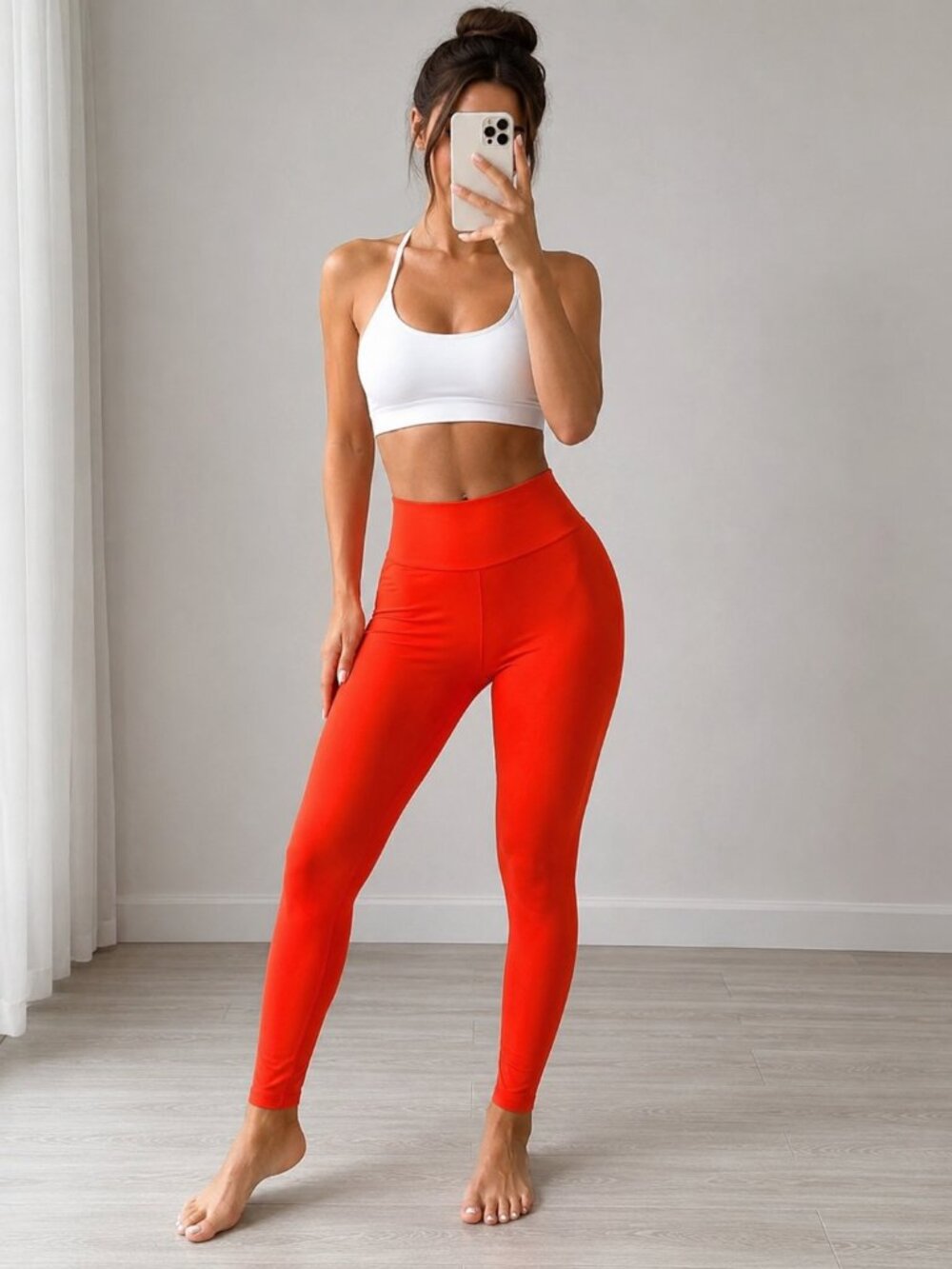 SHEIN Neon Orange High Waisted Athletic Leggings Stretch Workout Yoga Activewear